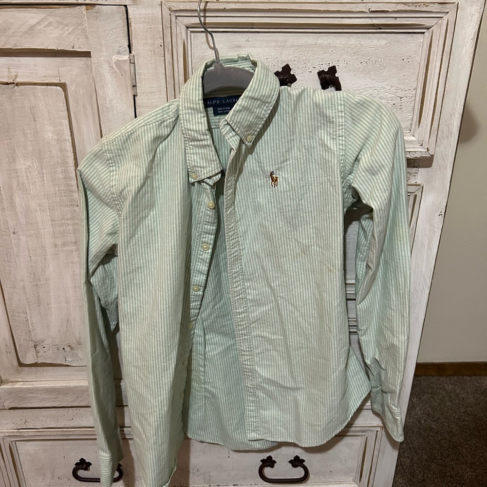 Ralph Lauren Green Striped Button Down Shirt